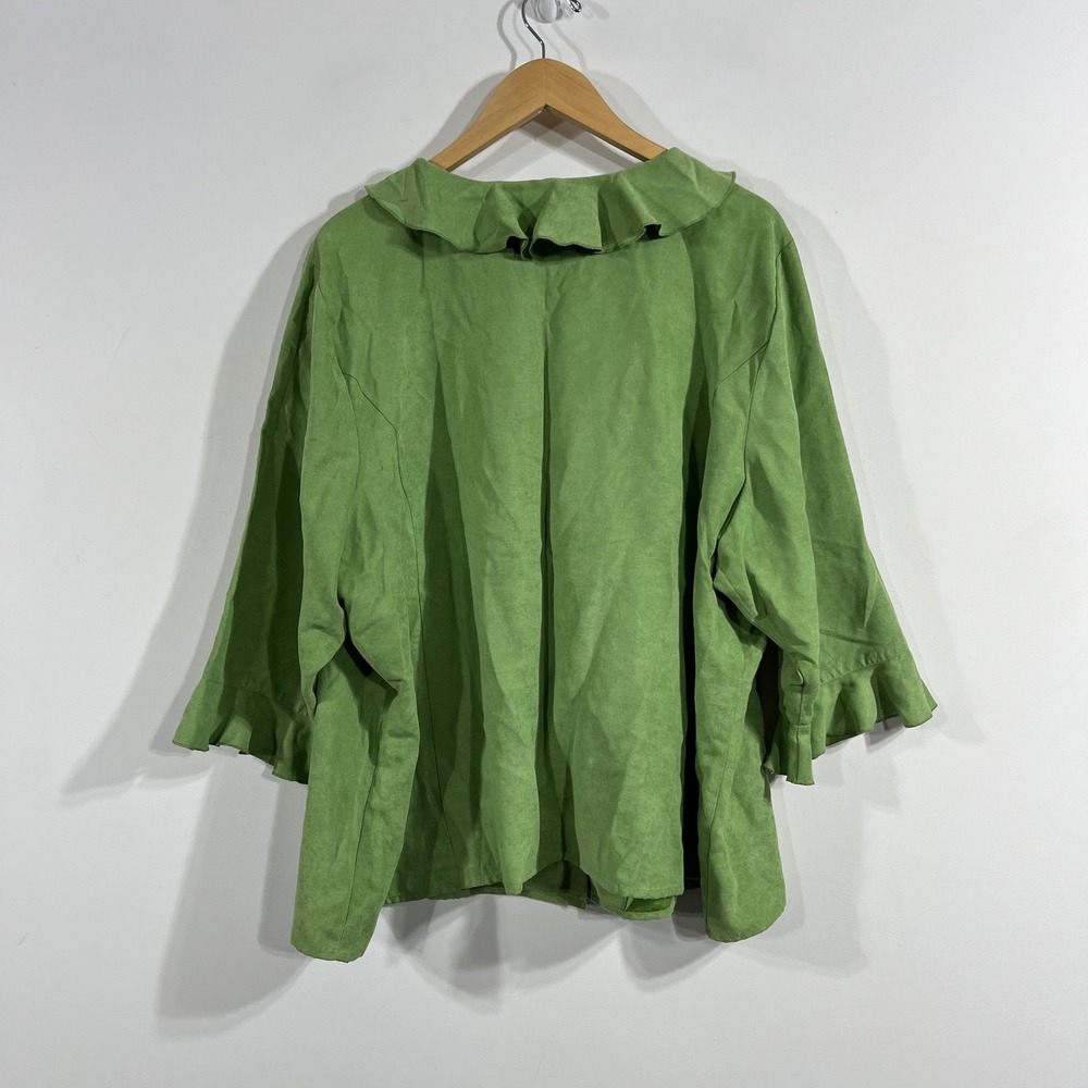 Avenue Edwardian Renfair Faux Suede Y2K Fairy Grunge Boho Ruffle Green Top 30 32 - Picture 3 of 7